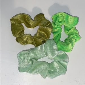 3 Green Velvet Scrunchies